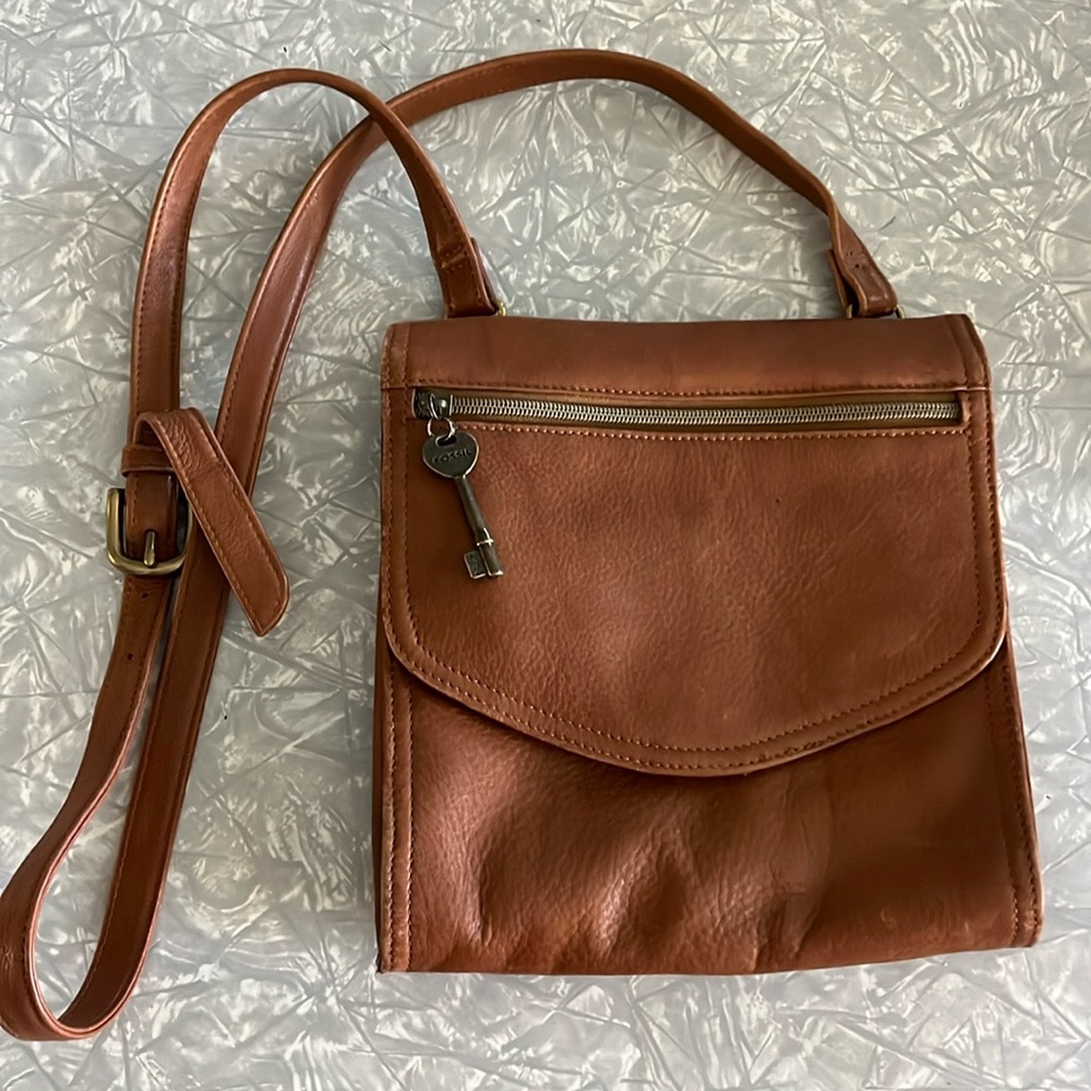 Fossil crossbody bag,  brown leather